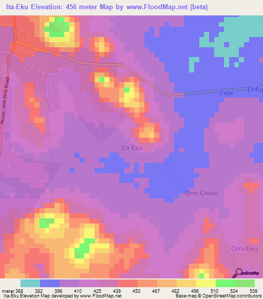 Ita-Eku,Nigeria Elevation Map