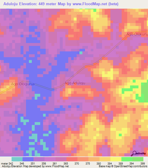 Aduloju,Nigeria Elevation Map