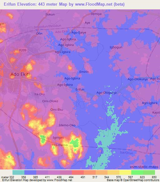 Erifun,Nigeria Elevation Map