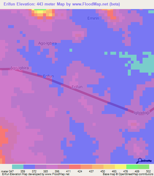 Erifun,Nigeria Elevation Map