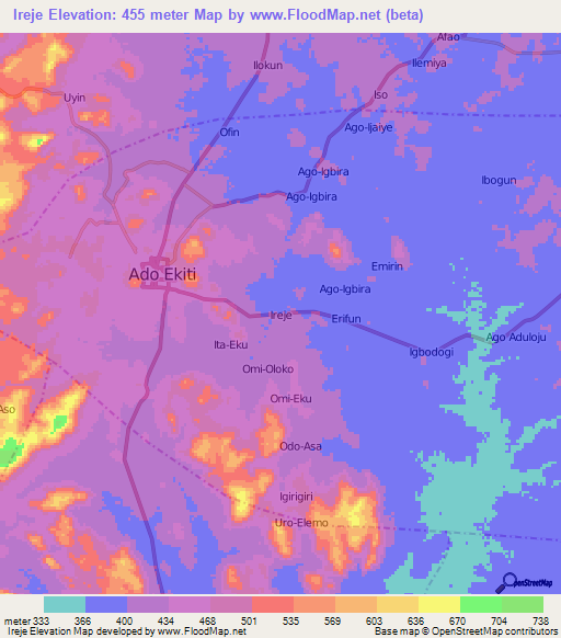 Ireje,Nigeria Elevation Map