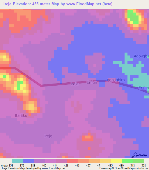 Ireje,Nigeria Elevation Map