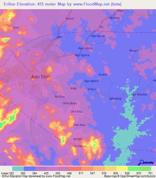 Erifun,Nigeria Elevation Map