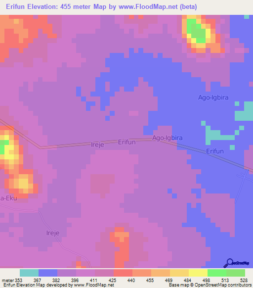 Erifun,Nigeria Elevation Map