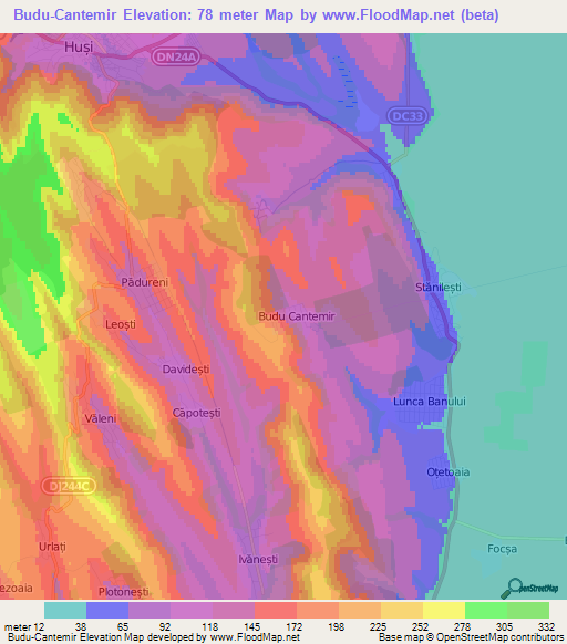 Budu-Cantemir,Romania Elevation Map