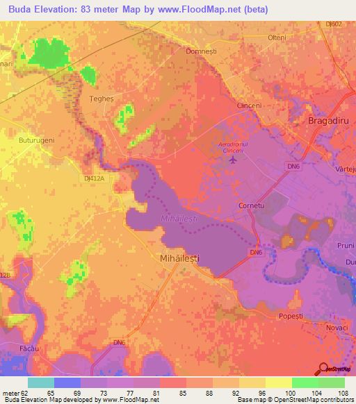 Buda,Romania Elevation Map