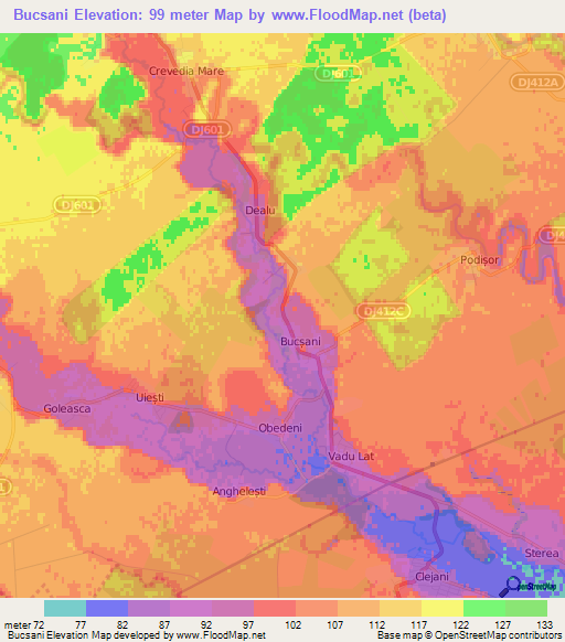 Bucsani,Romania Elevation Map