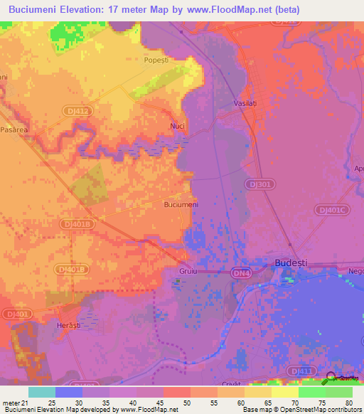 Buciumeni,Romania Elevation Map