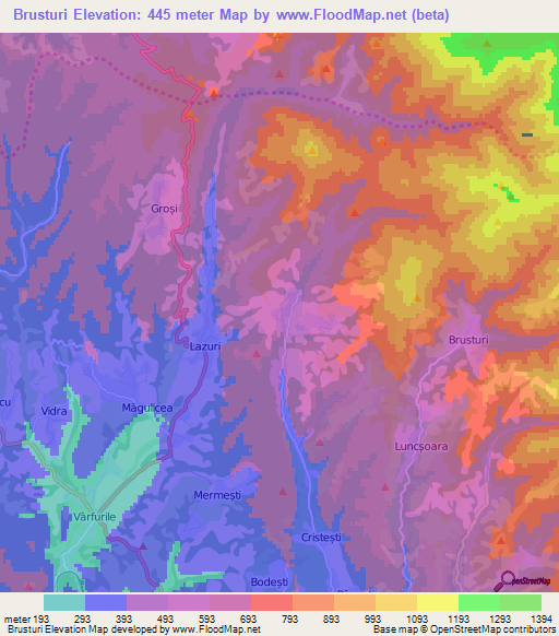 Brusturi,Romania Elevation Map