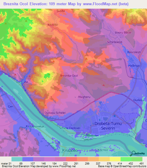 Breznita Ocol,Romania Elevation Map