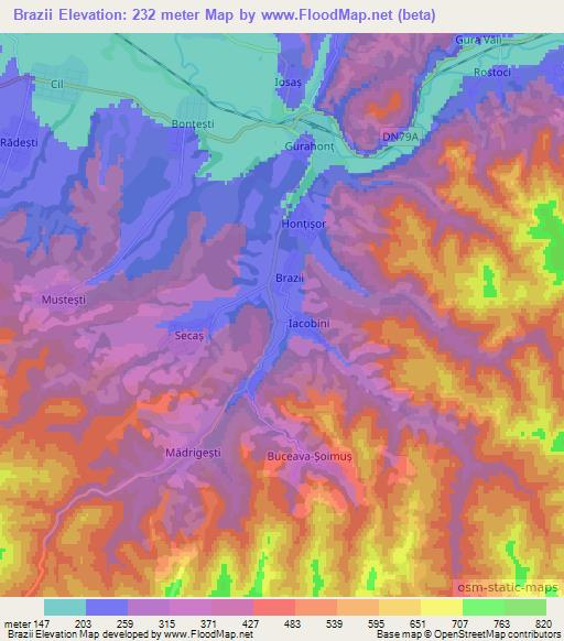 Brazii,Romania Elevation Map