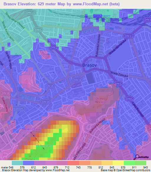 Brasov,Romania Elevation Map