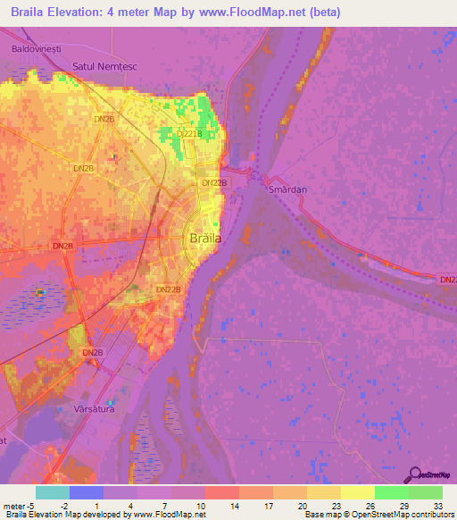 Braila,Romania Elevation Map