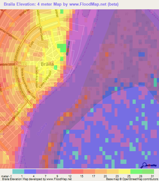 Braila,Romania Elevation Map