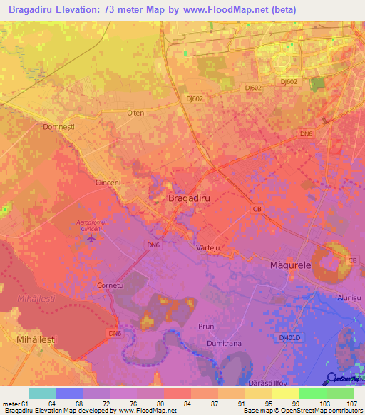 Bragadiru,Romania Elevation Map