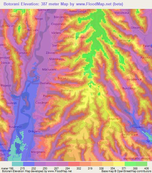 Botorani,Romania Elevation Map