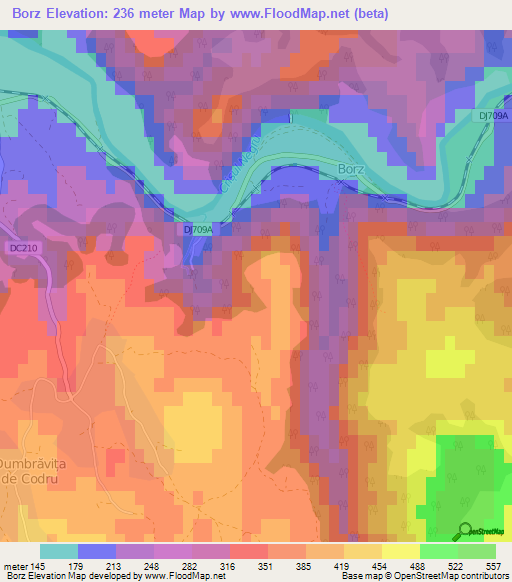 Borz,Romania Elevation Map