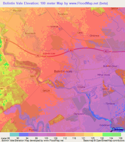 Bolintin Vale,Romania Elevation Map