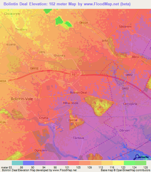 Bolintin Deal,Romania Elevation Map