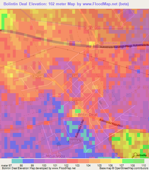 Bolintin Deal,Romania Elevation Map