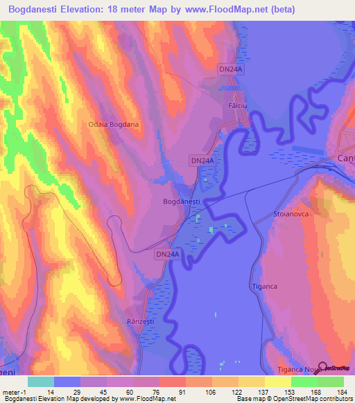 Bogdanesti,Romania Elevation Map