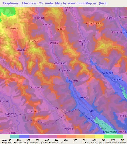 Bogdanesti,Romania Elevation Map