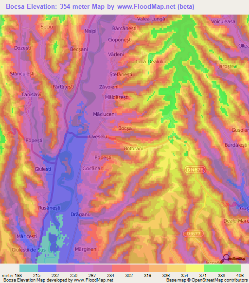 Bocsa,Romania Elevation Map