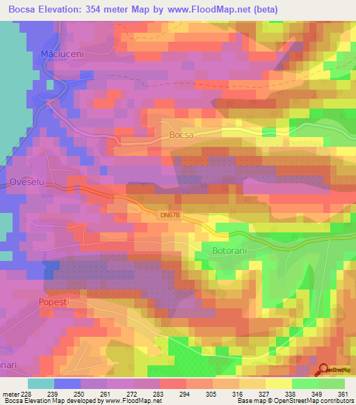 Bocsa,Romania Elevation Map