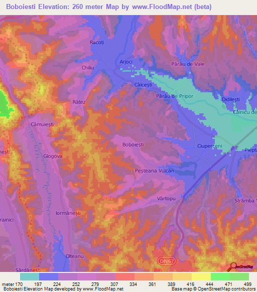 Boboiesti,Romania Elevation Map