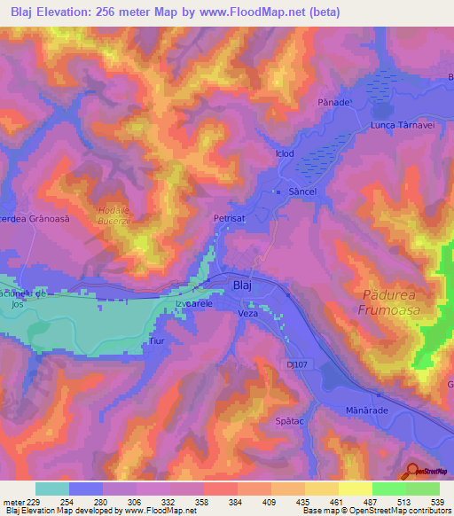 Blaj,Romania Elevation Map