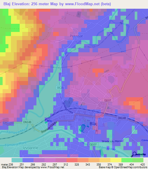 Blaj,Romania Elevation Map