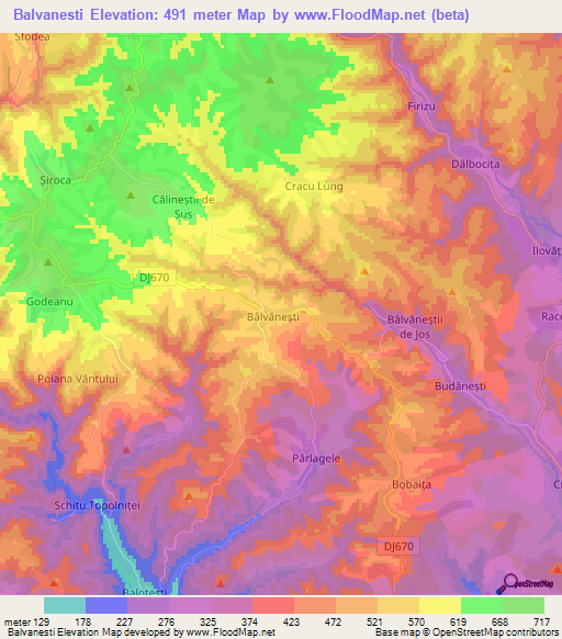 Balvanesti,Romania Elevation Map