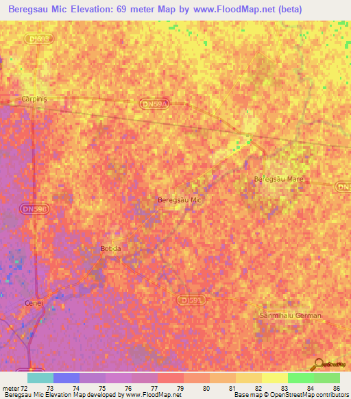 Beregsau Mic,Romania Elevation Map