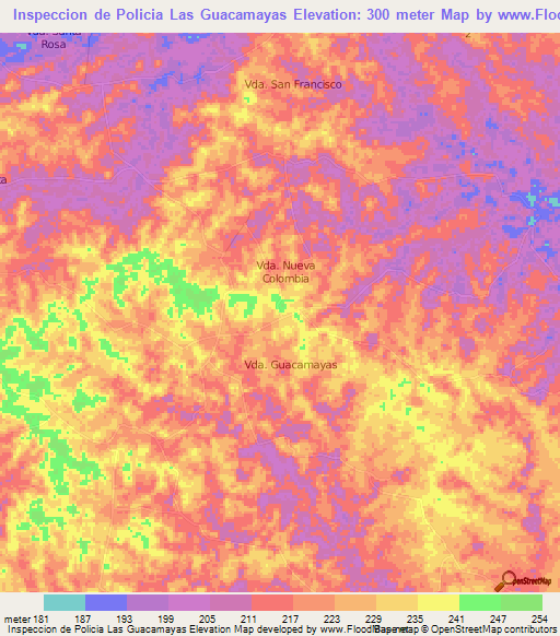 Inspeccion de Policia Las Guacamayas,Colombia Elevation Map