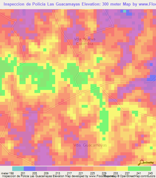 Inspeccion de Policia Las Guacamayas,Colombia Elevation Map