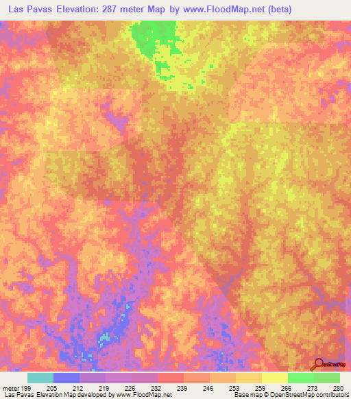 Las Pavas,Colombia Elevation Map