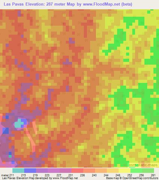 Las Pavas,Colombia Elevation Map