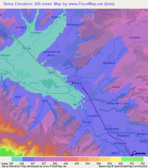 Beius,Romania Elevation Map