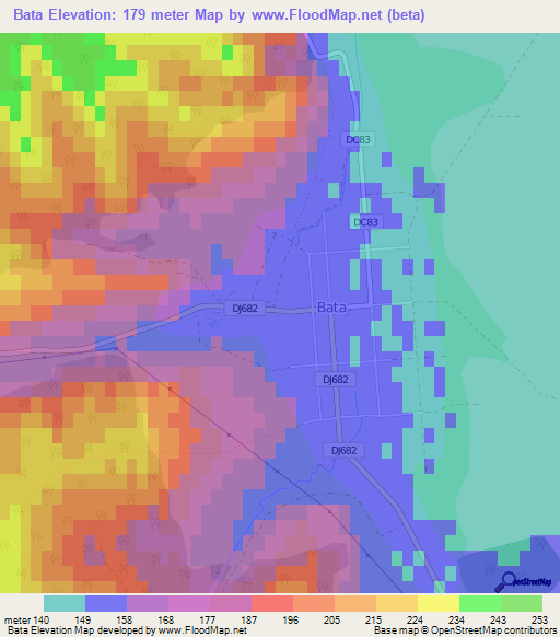 Bata,Romania Elevation Map