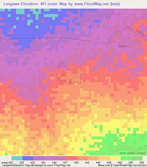 Langawa,Nigeria Elevation Map