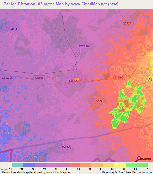 Banloc,Romania Elevation Map