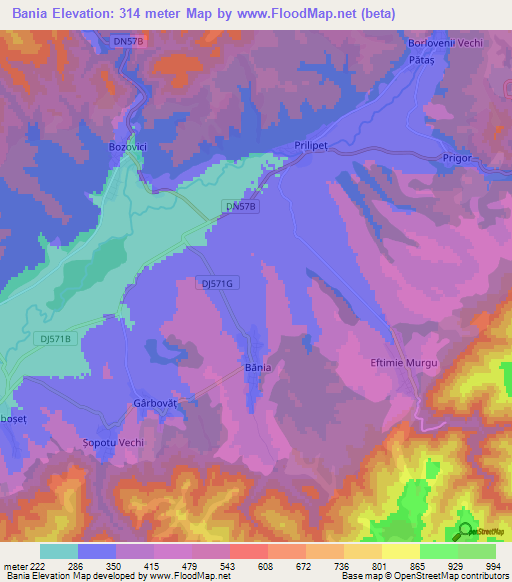 Bania,Romania Elevation Map