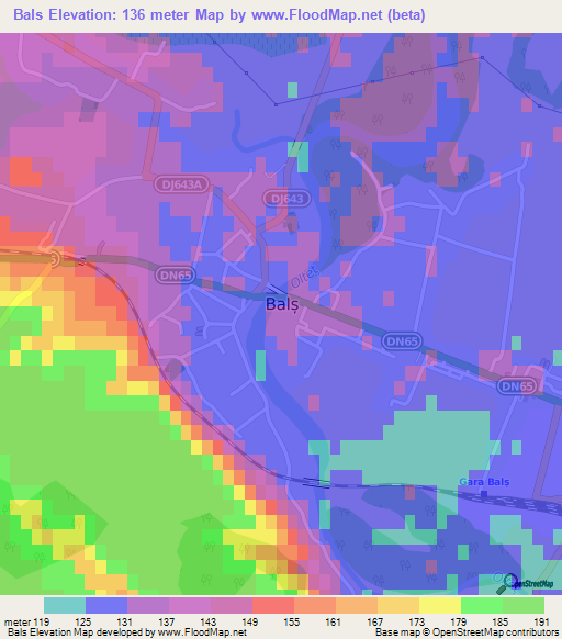 Bals,Romania Elevation Map