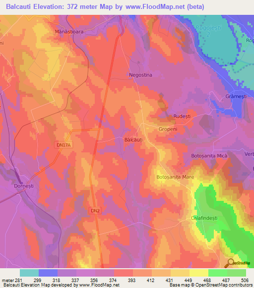 Balcauti,Romania Elevation Map