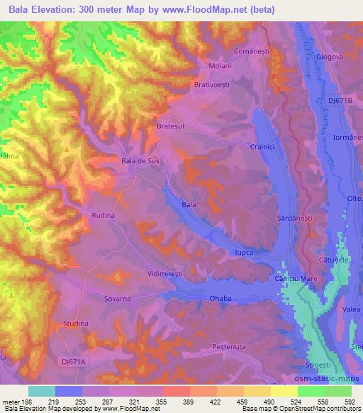 Bala,Romania Elevation Map