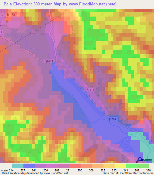 Bala,Romania Elevation Map