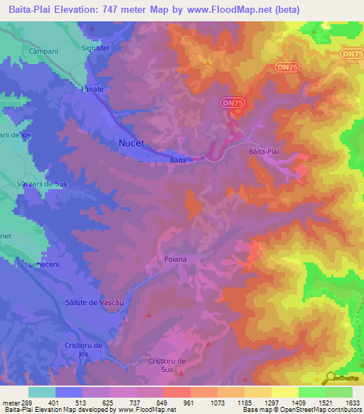 Baita-Plai,Romania Elevation Map