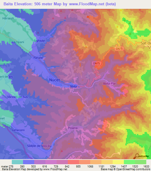 Baita,Romania Elevation Map