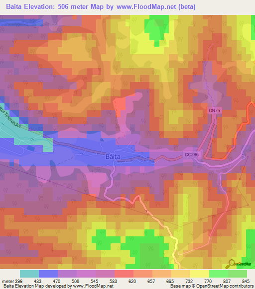 Baita,Romania Elevation Map