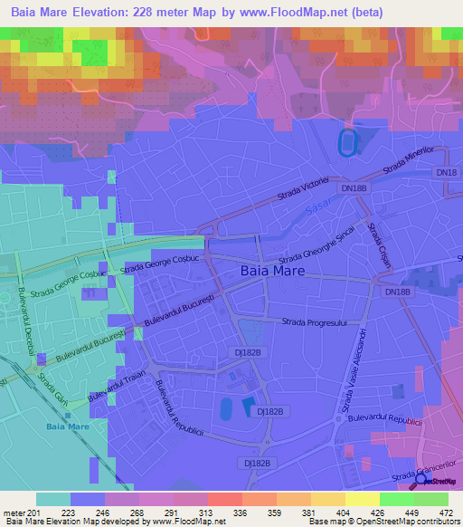 Baia Mare,Romania Elevation Map